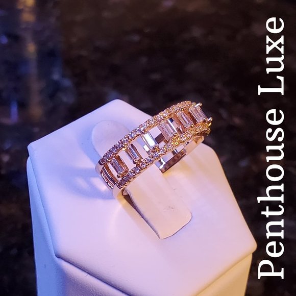 FINAL RESTOCK!! 14k Gold Plated White Sapphire Sterling Column Ring - Picture 5 of 7